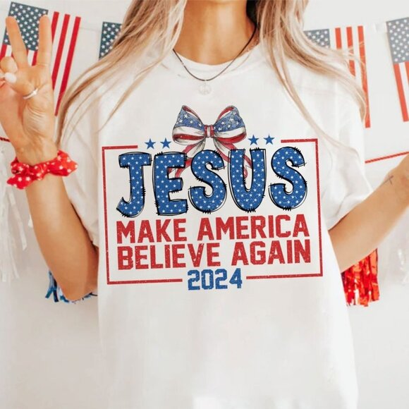 Coquette Jesus 2024 Make America Believe Again Shirt, Jesus Shirt - Picture 1 of 2